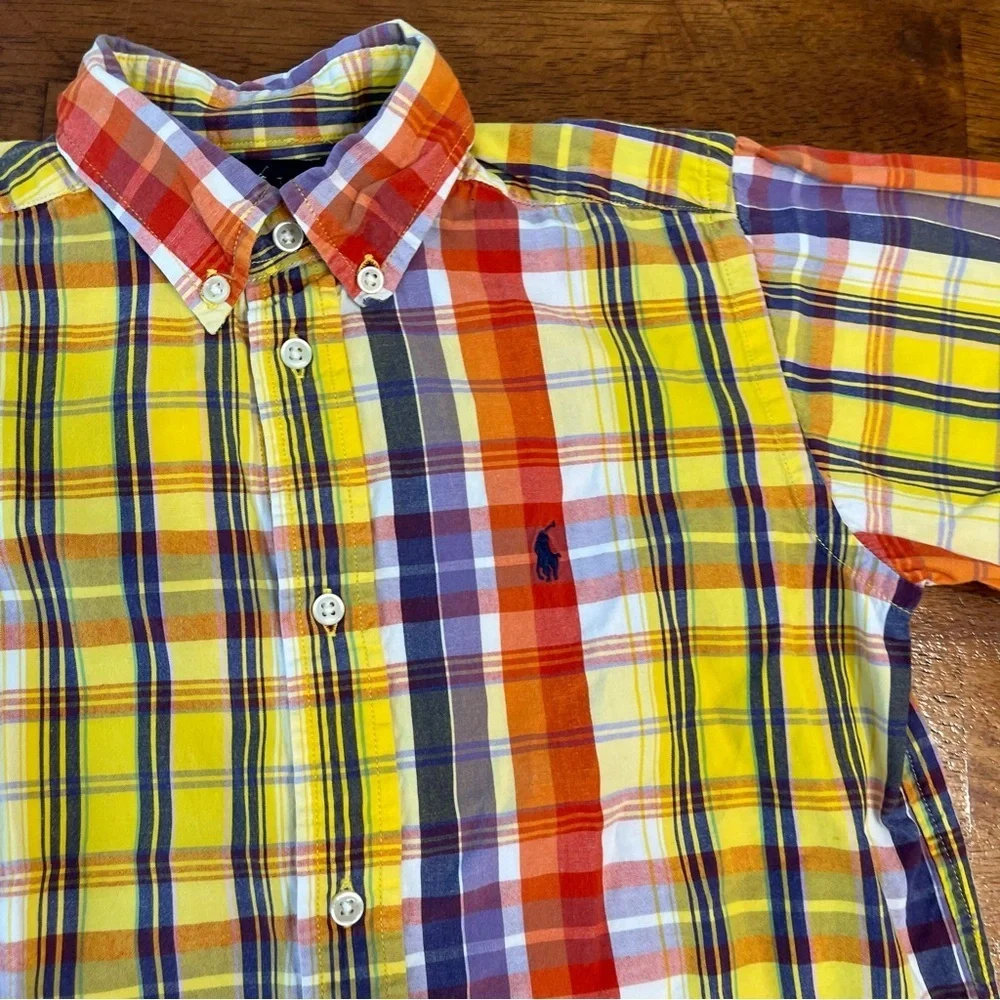 Ralph Lauren Multicolor yellow orange Plaid Shirt short sleeve size 7
